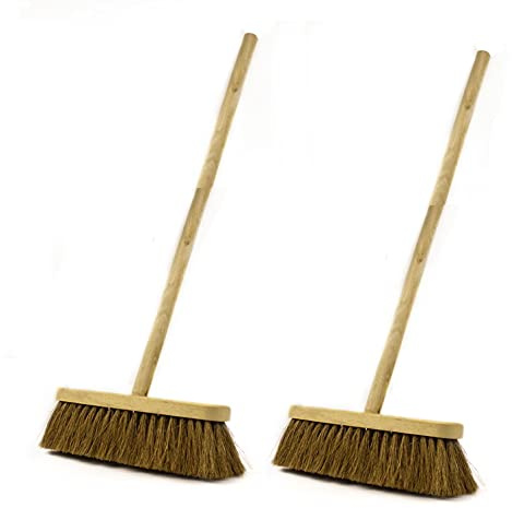 2x Childrens Kids Toy Play Rustic Brooms Sweeping Brush with Wooden/Wood Handle for Babies Toddlers Childs Outdoors Gardening (2x Children's Brooms)