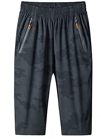 MakingDa - Pantaloni da uomo corti 3/4 jogger capri casual sport estivi larghi con zip, per palestra, corsa, allenamento, fondo sotto il ginocchio, con elastico in vita e tasca con zip, XL Plus corto
