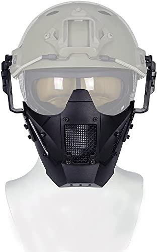 NC Demi-Masque de Protection en Maille d'acier Airsoft Tactique, adapté aux Rails de Casque Rapides pour la Chasse au Paintball CS, au tir au Pistolet BB