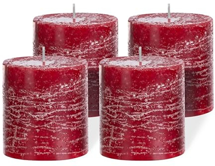 Brandsseller 4er Set Stumpenkerzen 7x7,5 cm – durchgefärbt & aus Paraffin – rustikale Kerzen mit langer Brenndauer – Dekokerzen für Tischdeko, Weihnachten & Feste – Bordeaux