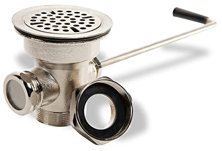 STEADYKLEEN - 3-inch Sink Drain Waste Drain Valve with Twist Handle, Fits Commercial 3 Compartment Sink Style Drains, Controls Sink Drain Stopper - Handy Brass Reducer Included