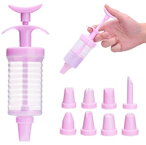Siringa per Dolci con 8 Beccucci, Siringa Decoratrice per Pasticceria Professionali DIY Pasticceria Decorazione Siringa in Plastica per Decorazione Pasticceria, Cupcake, Muffin, Dolci e Biscotti, Rosa