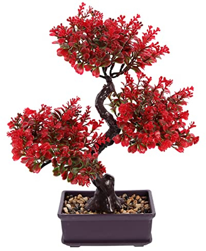 GANAZONO Artificial Bonsai Tree Fake Potted Plant Desktop Ornament for Home Office Shelf Decoration Realistic Faux Plant with Purple Leaves 14.17X11.81X3.94In