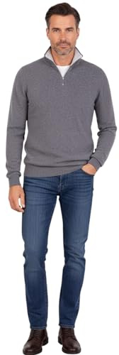 Marenza Pull Homme Demi-Zip en Cachemire et Soie mélangés, Made in Italy, Gris Fer, M