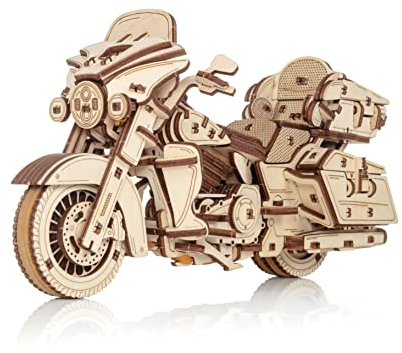 EWA Eco-Wood-Art 3D Puzzle Motorrad 3D Holzpuzzle mit Aufziehmechanismus, Gummirädern und beweglichen Teilen 273 Teile DIY Motorrad 3D Puzzle Erwachsene & Jugendliche ab 14 Jahren