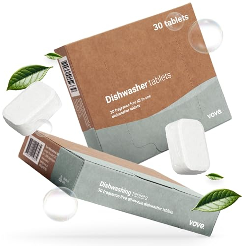 Vove Blocchi di detersivo per lavastoviglie senza plastica, 60 compresse ultra concentrate, meglio di cialde e fogli, tecnologia PureStack a 5 strati, potenza enzimatica 2x, senza profumo, ecologico