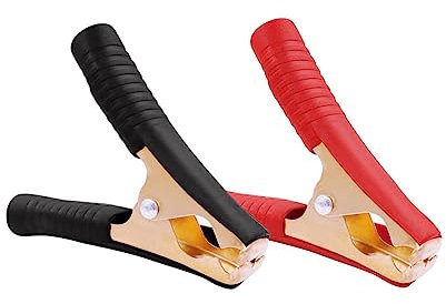 Voarge Pinzas de cocodrilo largas para batería de coche, 2 unidades, con revestimiento aislante, terminales aislados de 100 A, para baterías de coche (rojo, negro) (pinzas de cocodrilo de 100 A, 2)