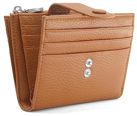REETEE Klein Damen Geldbeutel Leder Portemonnaie RFID Schutz Geldbörse Damen, Portmonee Frauen mit 13 Kreditkartenetui für Damen und Herren, Kleine Brieftasche Damen mit Münzfach (braun)
