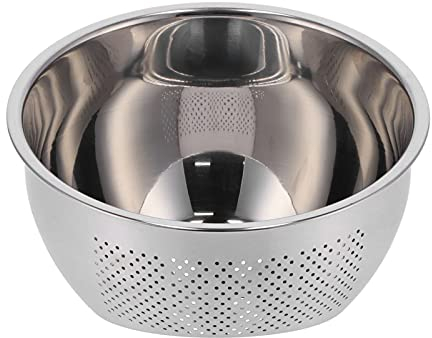 QANYEGN Tazón de Acero Inoxidable para Lavar Arroz, Colador de Pie, Colador Integrado, Cesta Escurridora Espesada para Lavar Arroz, Verduras y Frutas, Pequeño 22.5CM, Plateado