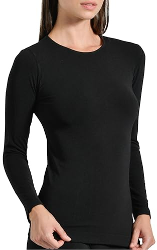 Risalti Maglia Donna Maniche Lunghe in Viscosa di Bamboo - sotto Giacca Donna Manica Lunga Elastica, Traspirante e Morbida, Intimo Senza Cuciture per Pelli Sensibili - Made in Italy