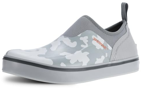 Showave Men's Deck Shoes Waterproof Short Rain Boots Breathable Sports Sailing Booties Non-slip Rubber Boots Low Cut Design for Outdoor Fishing Gardening Walking, Grey Camo Size 7
