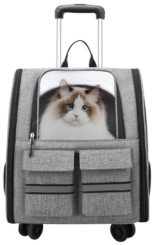 Opetdo 3 in 1 Transportrucksack mit Rollen Hund/Katze (< 15kg), Höhenverstellbar Faltbar,Eine Hervorragende Wahl für Stadt- und Wanderausflüge, Atmungsaktiv und Weich (Grau)