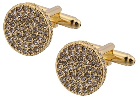 Skcess Manschettenknöpfe Hochzeit Gold, Manschettenknöpfe Runden Messing Weiß Zirkonia Manschettenknöpfe 16X16 MM
