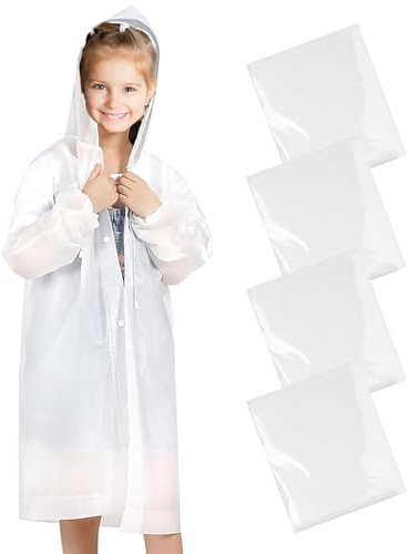Liwein 4 Piezas Chubasquero para Niños y Niñas, Infantiles Impermeable Chubasquero,Reutilizable Poncho de Lluvia con Capucha,Poncho Impermeable Niño,para Bicicleta Senderismo Ciclismo y Viajes