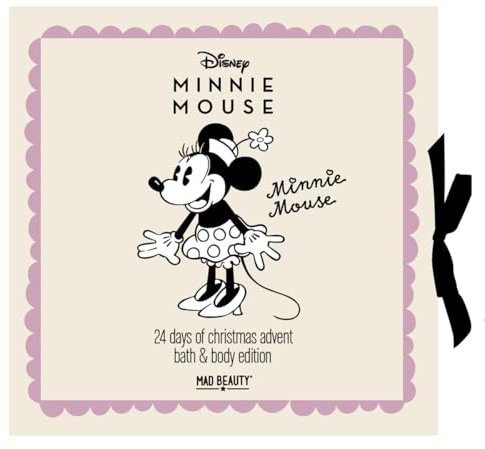MAD Beauty – Disney MINNIE MOUSE Adventskalender mit 24 Make up & Kosmetik Produkten, Wellness Adventskalender für Frauen mit Gesichtsmaske, Bodylotion, Haargummi – Weihnachtskalender Beauty
