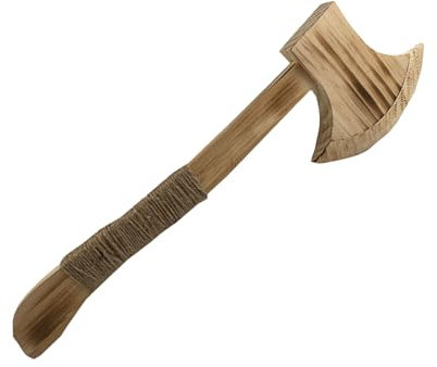 Miaija Wooden Axe with Hemp Rope Halloween Performance Supply Costume Accessory Wooden Toy Axe Hatchet for Halloween Outdoor Play