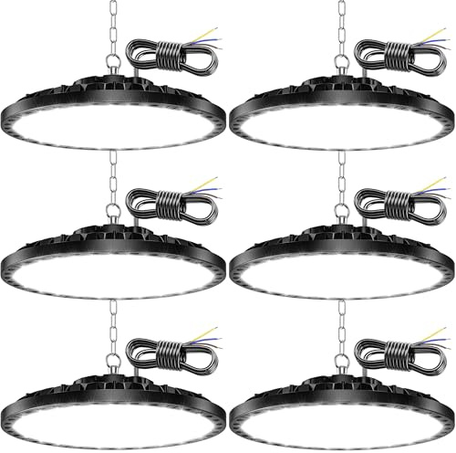 TASINUO LED Werkstatt Deckenleuchte 200W 20000LM UFO Werkstattlampe 6 Stück | IP65 Wasserdicht Kellerlampe Industrielampe,6500K Kaltweiß Hallenstrahler Garagenlampe LED Strahler für Fabriken Garage Lager