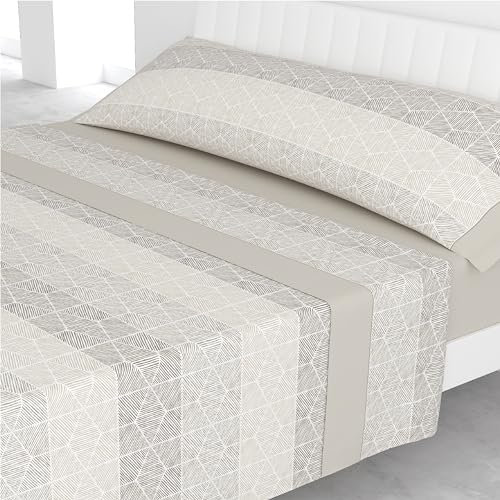 Liniva Home Juego de Sábanas Estampadas de Verano Algodón/Poliéster (Cama 150cm (1 Almohada), Bellagio-Beige)