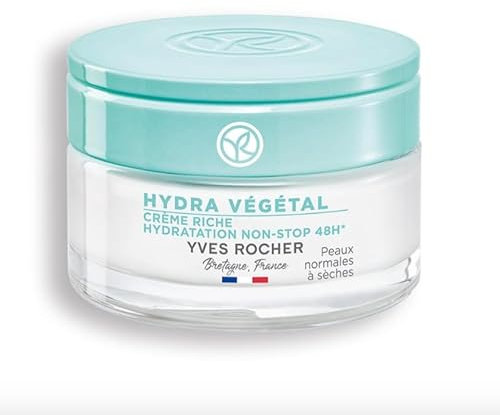 Yves Rocher HYDRA VÉGÉTAL - Crema Facial Rica Hidratación Sin Parar 48H - Crema Hidratante para Mujer con Agua Celular Edulis - Cuidado Diario para una Piel Hidratada Sin Parar - 50ml