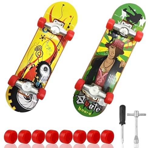 2 Stück Finger Skateboard,Fingerspitzen-Skateboard mit Werkzeugen,Fingerboard,Mini Skateboard,Fingerskateboards set,Fingerskateboard,Finger Spielzeug,Mitgebsel Jungs,Mini Skateboard für Schildkröte.