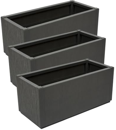 Kreher® XL Pflanzkasten Blumenkasten Anthrazit - 80 x 36 x 36 cm - Kunststoff, frostsicher & wetterfest - Mit Wasserspeicher - Struktur-Design für Garten, Terrasse & Balkon (3)