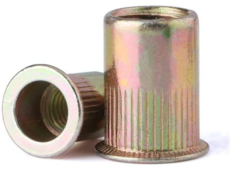10 Uds. Métricas 8-32 10-24 3/8-16 1/2-13 5/16-18 1/4-20 tuercas de remache chapadas en Zinc de acero al carbono herramienta de remache de cabeza plana(8-32 (10pcs))