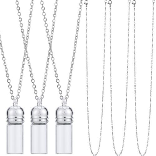 SUNNYCLUE 1 Box 10 Sets Glass Vial Necklace Making Kit Vial Necklaces Bulk Glass Bottle Charm Mini Wish Bottles Glass Vials for jewellery Making Kits Memorial Keepsake Perfume Hair Mud Supplies