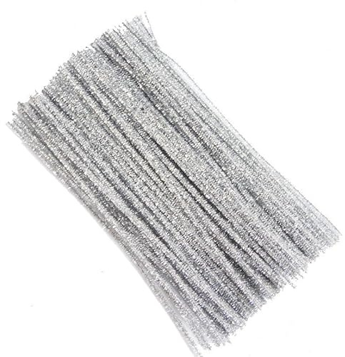 200 Stück Pfeifenreiniger, Chenilledraht Lang Biegeplüsch, 30CM Biegeplüsch für Kinder Zum Basteln und Dekorieren für DIY Handwerksprojekte (Silber)