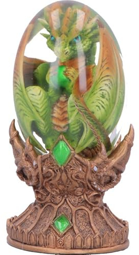 Elemental Dragonlings Earth Dragon Egg Figurine 12cm – Green Dragon in Crystal Egg, Fantasy Collectible Ornament with Stand | Resin, Green, Cast in the Finest Resin, Expertly Hand-Painted
