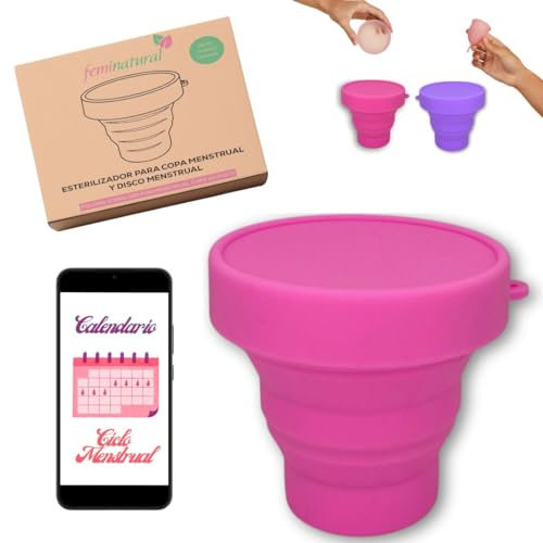 Feminatural Sterilisator für Menstruationstasse, Sterilisator, Menstruationstasse und Menstruationsscheibe, Mikrowelle, medizinisches Silikon, groß, 200 ml, faltbar und tragbar, Rosa