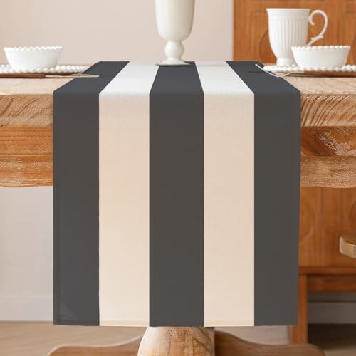 ViaElayu Tischläufer Modern Gestreift Grau Weiß Abwaschbar Winter Landhausstil Frühling Küche Tisch Läufer Wohnzimmertisch Dekoration Outdoor Party Dekor 40 x 140 cm