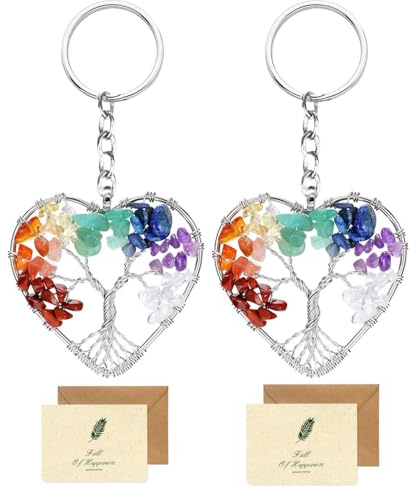 Arbre de Vie Porte Clef, 2 Belle 7 Chakra Guérir Cristal Arbre de Vie Porte Clé Personnalisé Pierres Précieuses Pendentif Porte Clef Femme Chic pour Couple Amoureux Mère et 2 Ami Carte
