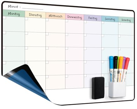MCCORL Whiteboard Monatsplaner/Wochenplaner Abwischbar Selbstklebend für die Wand, Glas und Holz(jede glatte Oberfläche) Planungstafel, Monatskalender, Memoboard auf Deutsch 42×28cm auf Deutsch