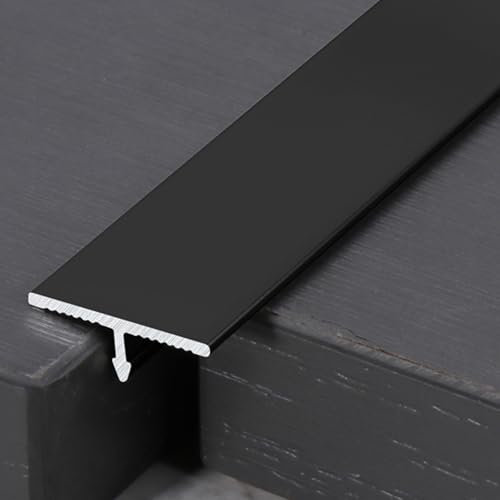 3 Pièces Jonction Plan de Travail, Baguette Sol Stratifié, Bande de Transition le Sol, Barre en T Aluminium, Barre de Seuil Aluminium pour Profile de Finition Carrelage, Joints de Sol(Black,Width 6MM)