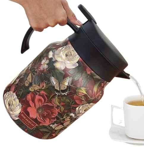 Carafe pour liquides chauds - 1000 ml - Bouilloire à fleurs en acier inoxydable - Bouteille isotherme - Théière rétro avec motif floral - Théière isolée - Bouilloire à infuseur pour la famille, les