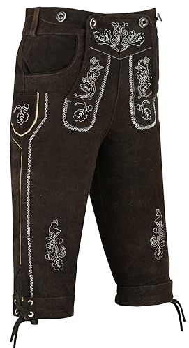 Trachtenlederhose Herren aus Leder Kniehose Größe 44 46 48 50 52 54 56 58 60 wählbar (DE/NL/SE/PL, Numerisch, 56, Regular, Regular, Braun)