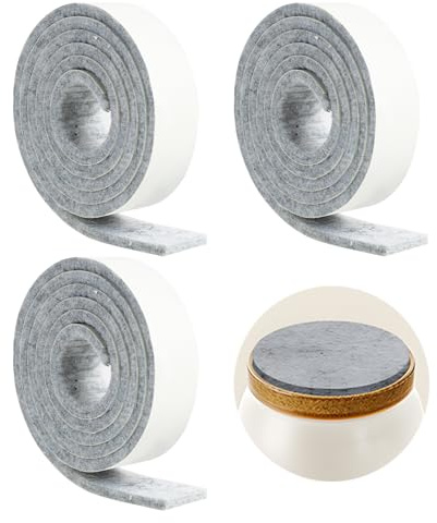 3 Rollen Filzgleiter Selbstklebend (100cm x 2cm), Selbstklebende Filzgleiter Rollen für Möbel, Filz zum Zuschneiden in Beliebige Formen, für Stuhlbeine und Bodenschutz, Geräuschdämpfend, Grau