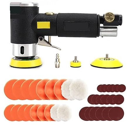 2/3 Mini-Luftschleifer, pneumatischer Dual-Action-Polierer, Poliermaschine, Schleifset for die Oberflächenbearbeitung von Karosserien(Black Air Sander)