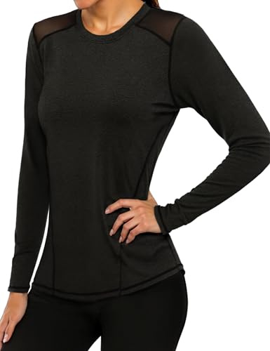 Gyabnw Camisetas Deportivas para Mujer Camisa de Manga Larga con Cuello Redondo Rápido Camisetas de Malla Mujer Yoga Fitness Top Correr y Pilates Ropa Deportiva Entrenamiento Atlético