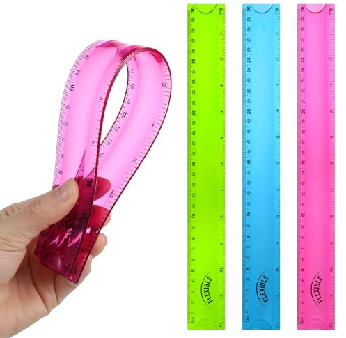 3 Stück flexibles Lineal 30CM lineal 30 cm grundschule flexibles Kunsttoff Lineals Kunststoff Kleines Lineals Kinder Grundschule flexibel für Schulbedarf-Rose, Green, Blue