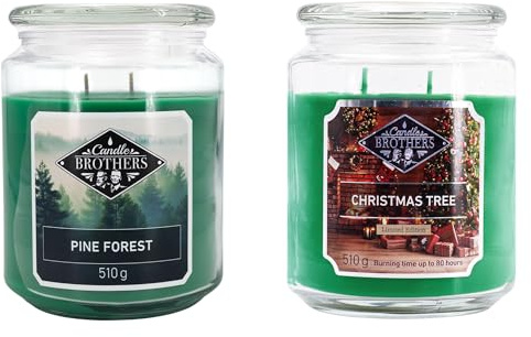 Candle-Brothers Duftkerzen Set Weihnachten | Pine Forest & Christmas Tree | Tannenduft & Winterduft | 2 x 510g | 100h Brenndauer | Geschenkset für Weihnachten & Winter