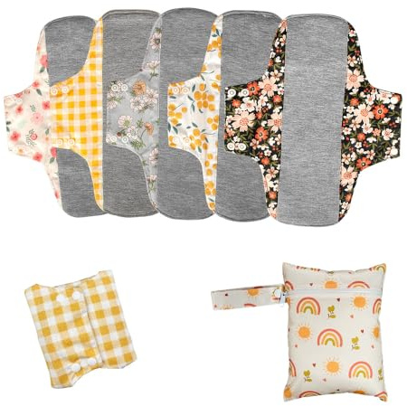 AIO Reusable Washable Cloth Menstrual Pads Sanitary Pad 5 pcs Pads with Mini Wet Bag L