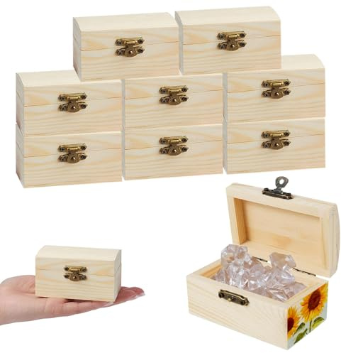 QSHXXROI Schatztruhe aus Holz, Holzkiste Klein, Holz Schmuckkästchen, Bastel Set, Rechteckige Holzkiste, Mini Schatztruhe für Malerei, Dekoration, Party und Kunsthandwerk, 10 Stück