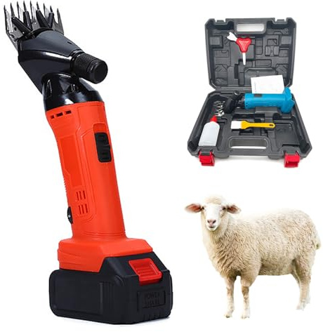 Tondeuse sans fil pour laine de mouton, 6 vitesses réglables, lames en acier au carbone à 9 dents, moteur 500 W 2400 tr/min, kit de toilettage professionnel pour bétail et animaux(1 batterie et p red