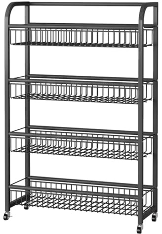 Black Etagere for Kitchen Snack nizer Shelf for Supermarket Counter Rack for Chips Toys Candy Drinks Fruit & Vegetable Cart with Wheels (60cm)