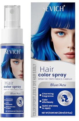 Sevich Haarspray Farbe，Blau Temporäre Haarfarbe Sofort-Haarfarbe Für Männer Und Frauen, Schnell Trocknend Und Leicht Auswaschbar, Gleichmäßige Färbung Dank Ultrafeinem Sprühkopf, Reisegröße 30 Ml