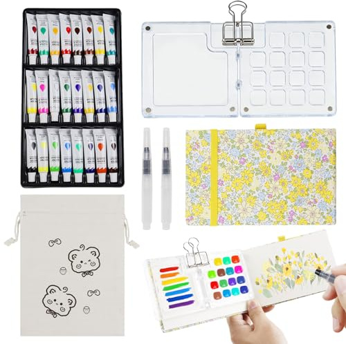 Set de Mini Acuarelas Portátil,Juego de Paletas de Acuarelas de 15 Cuadrículas, Paleta Acuarela de Bolsillo de Acrílico en Movimiento, Paleta de Pintura de Viaje para Pintores, Artistas, Estudiantes