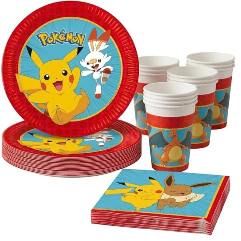 36-delar partyset * POKEMON - NEXT GENERATION * med papperstallrikar + pappersnäsdukar + pappersmuggar för barnfödelsedag och temafest | tallrik kopp partydekoration födelsedag