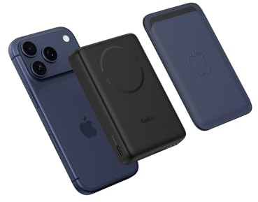 Belkin BoostCharge Batería Externa 10000 mAh con Anillo Magnético - Negro | Power Bank Qi2 de 10000 mAh, Anillo Magnético para Accesorios, 2 Puertos USB-C, Precargada, Cable Incluido, Batería Portátil