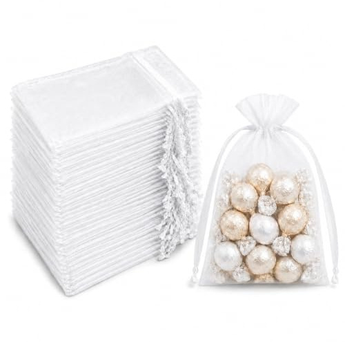 Admygo White Organza Gift Bags, 10×15 cm Clear Mesh Pouches, Jewellery Bags, Candy Mesh Pouches with Drawstring for Wedding Favours, Christmas, Birthday, Anniversary, Party Supplies (50)